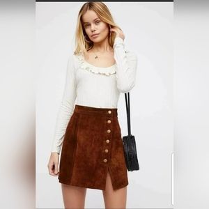 Free People Understated Leather brown mocha suede mini skirt size xs